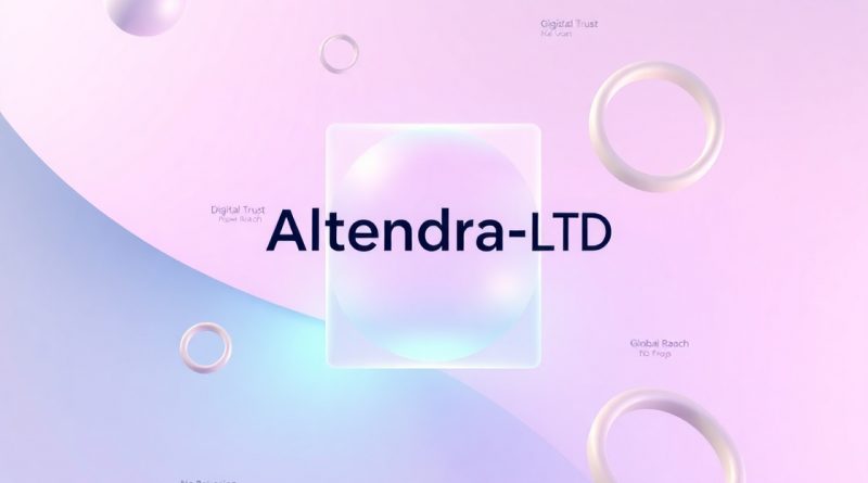 Altendra-LTD branding with abstract 3D design in soft pink and blue tones, digital trust and global reach concepts